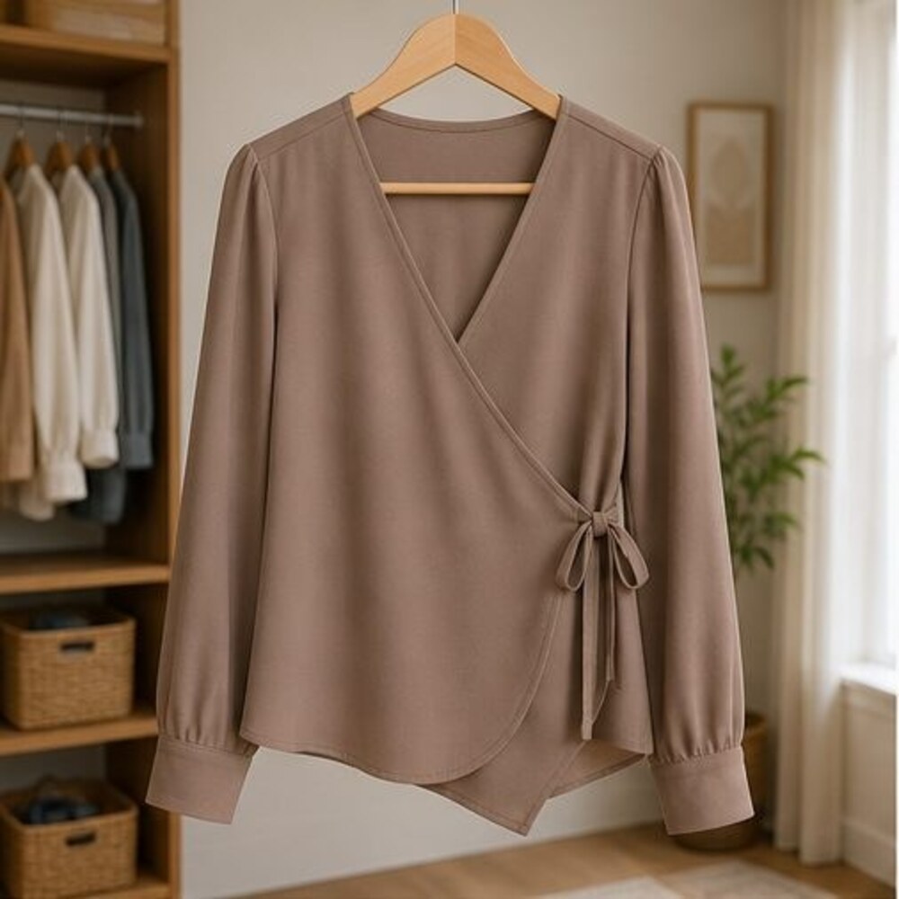 Taupe Wrap Front Blouse